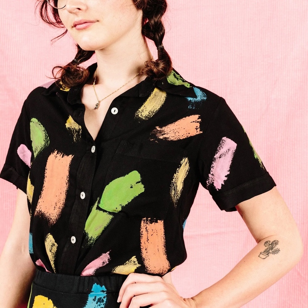 Big Bud Press Paint Stroke Button-Up Shirt, Size P